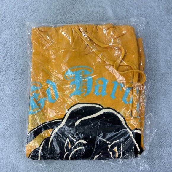 Ed Hardy NWT Men's Size Medium Crouching Panther Yellow Fleece Pullover Hoodie - Picture 4 of 12